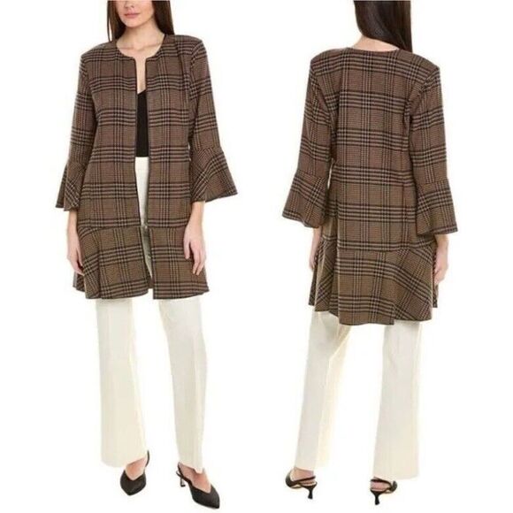 Cabi Flounce Jacket #3902 Women's Small Brown‎ Tartan Plaid Full Zip Up Coat - Picture 1 of 11